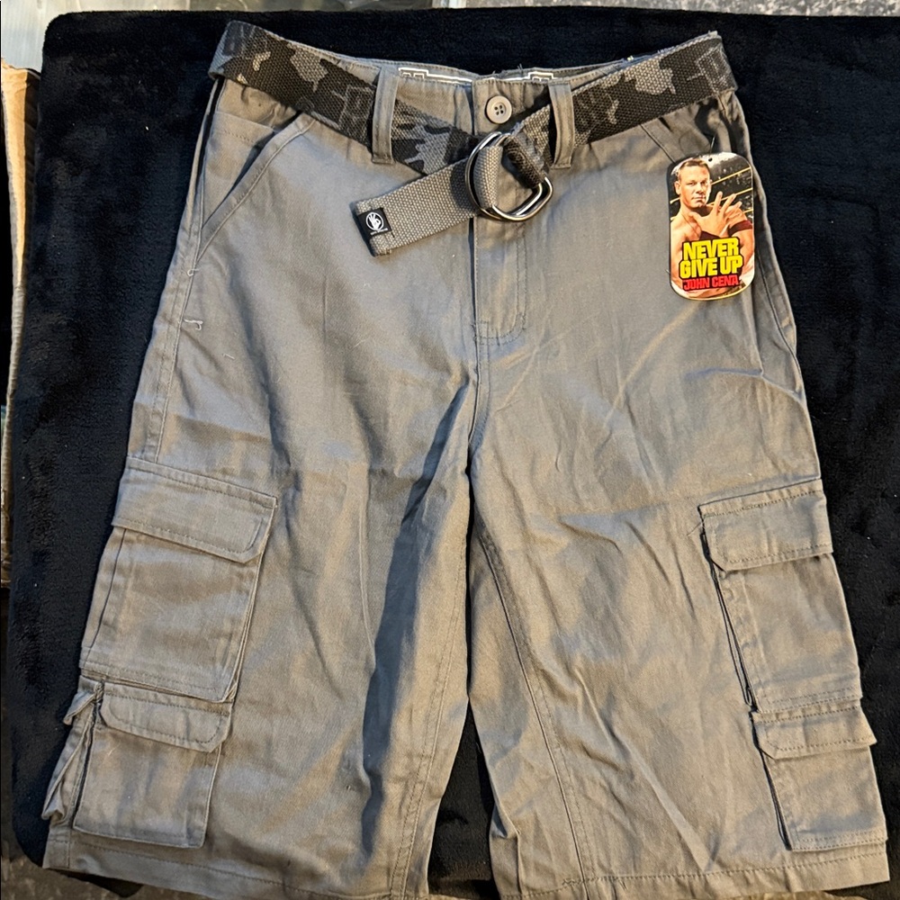 Kids Gray Cargo Shorts with Belt